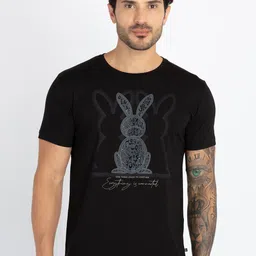 Status Quo Round Neck Short Sleeves Typography Printed Cotton T-shirt-image-83