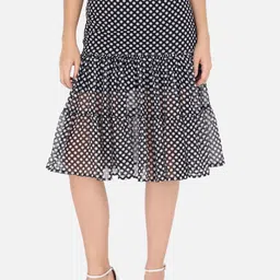 Trend Arrest Women Black Polka Dot Print Knee-Length Flared Skirts-image-67