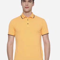 JADE BLUE Men Yellow Polo Collar Pure Cotton Slim Fit T-shirt-image-18