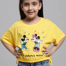 Kids Ville Girls Mickey & Minnie-Printed Side Tie-ups Cotton T-Shirt-image-18