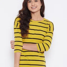 Hypernation Women Striped Slim Fit T-shirt-image-65