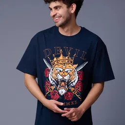 GO DEVIL Men Printed Drop-Shoulder Sleeves T-shirt-image-47