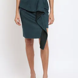am ma Women Green Solid Pencil Midi Skirt-image-27