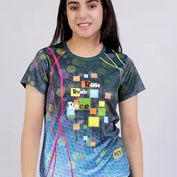 Naughty Ninos Girls Blue Printed Anti Static T-shirt-image-64
