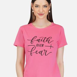 BASE 41 Women Pink Typography Printed Slim Fit Cotton T-shirt-image-74