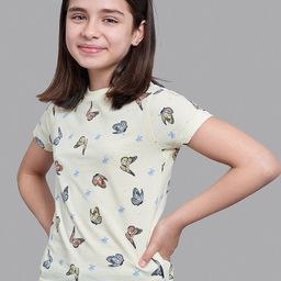 Beverly Hills Polo Club Girls Yellow Printed V-Neck T-shirt-image-60