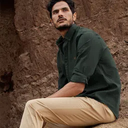 Andamen Men Olive Green Classic Casual Cotton Shirt-picture-1