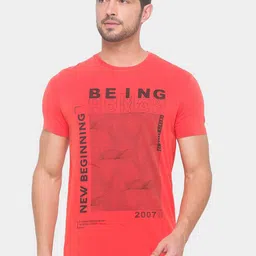 Being Human Men Orange & Black Printed Pure Cotton T-shirt-image-74