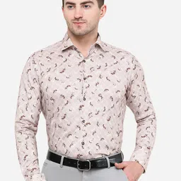 JB STUDIO Men Peach-Coloured Slim Fit Printed Cotton Formal Shirt-image-13