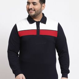 Kalt Men Navy Blue Colourblocked Polo Collar Applique T-shirt-image-41
