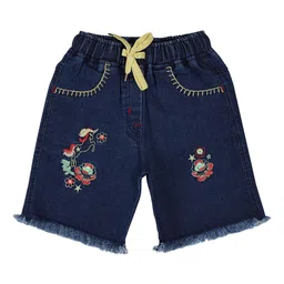 CREMLIN CLOTHING Girls Blue Floral Denim Shorts-image-53