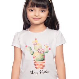 Tiny Baby Girls White & Green Printed Puff Sleeve T-shirt-image-52