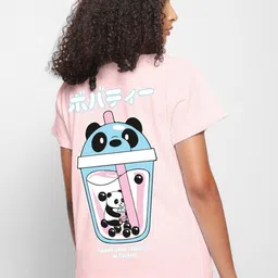 Bewakoof Pink Graphic Printed Round Neck Oversize Cotton T-shirt-image-40