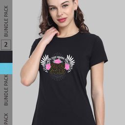 CHOZI Pack Of 2 Typography Printed Cotton T-shirt-image-1