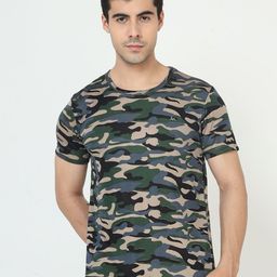 Masculino Latino Plus Men Green Camouflage Printed T-shirt-image-38