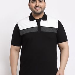 Kalt Men Black & White Colourblocked Polo Collar T-shirt-image-65