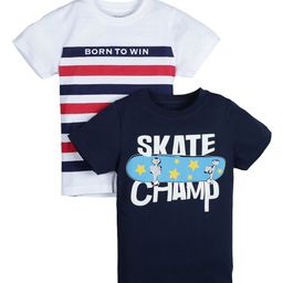 PLUM TREE Boys Pack Of 2 White & Navy Blue Printed Cotton T-shirt-6