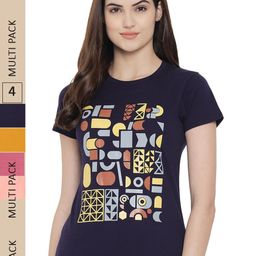Fabflee Pack Of 4 Graphic Printed Round Neck Comfortable Cotton T-shirts-image-86