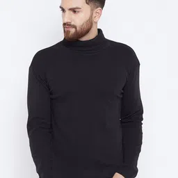 Hypernation Men Black High Neck T-shirt-image-52