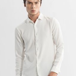 Snitch White Classic Slim Fit Self Design Casual Shirt-image-24