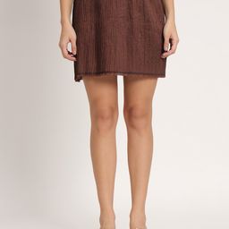 DEPANO Pleated Fringed Hem Pure Silk Straight Mini Skirt-53