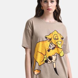 Kazo Women Lion King Printed Drop-Shoulder Sleeves Disney T-shirt-image-46