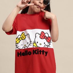 Kids Ville Girls Hello Kitty Graphic Printed Cotton T-Shirt-image-4