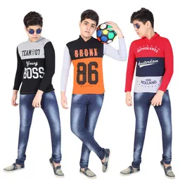 MIST N FOGG Pack of 3 Boys Black & Red Typography Printed Cotton T-shirt-image-60