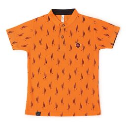 earth conscious Boys Orange Printed Henley Neck Cotton T-shirt-image-91