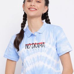 Belliskey Women Blue Typography Dyed Polo Collar  T-shirt-image-75