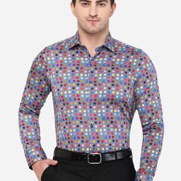 JB STUDIO Men Grey Cotton Classic Slim Fit Printed Formal Shirt-image-14