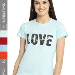 Fabflee Pack of 4 Graphic Printed Round Neck Cotton T-shirt-image-100