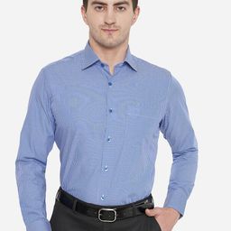 METAL Men Blue Classic Slim Fit Striped Cotton Formal Shirt-image-29
