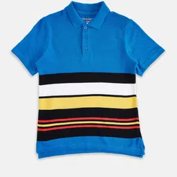 Pantaloons Junior Boys Blue & Yellow Striped Cotton Polo Collar T-shirt-picture-14