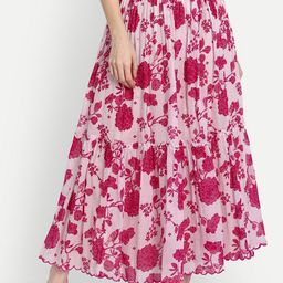 KAPASRITI Printed Pure Cotton Tiered Maxi Skirts-image-12