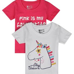 Bodycare Kids Girls Antiviral & Antibacterial Pack Of 2 Unicorn & Typography Printed Cotton T-shirt-image-85