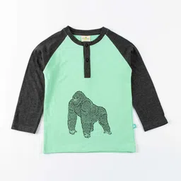 JusCubs Boys Green & Black Graphic Printed Henley Neck Cotton T-shirt-image-43