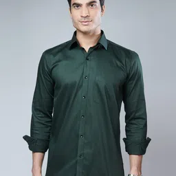 MARK & ALBERT Men Green Classic Slim Fit Cotton Stretchable Casual Shirt-image-0