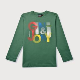 Gini and Jony Boys Green Typography Printed Applique T-shirt-image-53