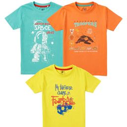 Cub McPaws Boys Yellow & Orange Pack of 3 Printed T-shirt-image-76