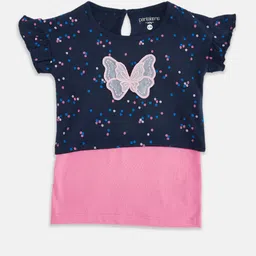 Pantaloons Baby Girls Navy Blue & Pink Print Pure Cotton Crop Top with Camisole-picture-21