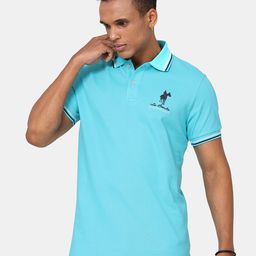 Masculino Latino Men Turquoise Blue Polo Collar Bio Finish T-shirt-image-56