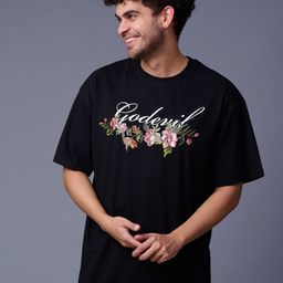 GO DEVIL Men Floral Printed Drop-Shoulder Sleeves T-shirt-image-88