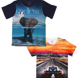 Wear Your Mind Boys Navy Blue Pack Of 2 Printed T-shirt-image-35