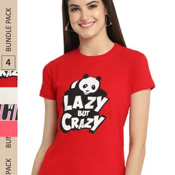 Fabflee Pack Of 4 Typography Printed Regular Fit Cotton T-shirt-image-86