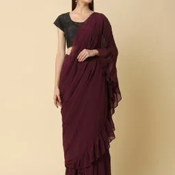 RAASSIO Women Burgundy Solid Ruffled Ready to Wear Sari Skirt-image-7