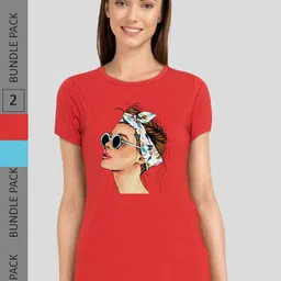 CHOZI Women Pack of 2 Printed Running Cotton T-shirt-56