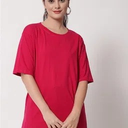 Funday Fashion Drop-Shoulder Sleeves Longline Loose Cotton T-shirt-image-62