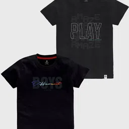 CODEZ Boys Pack Of 2 Typography Printed Pure Coton T-shirt-image-94