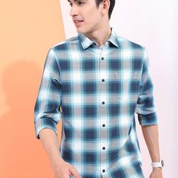 HIGHLANDER Men Blue Slim Fit Checked Casual Shirt-image-43